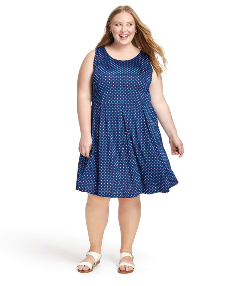 Plus size model with apple body shape wearing Aurora Sleeveless Fit and Flare by Meri Skye | Dia&Co | dia_product_style_image_id:119605